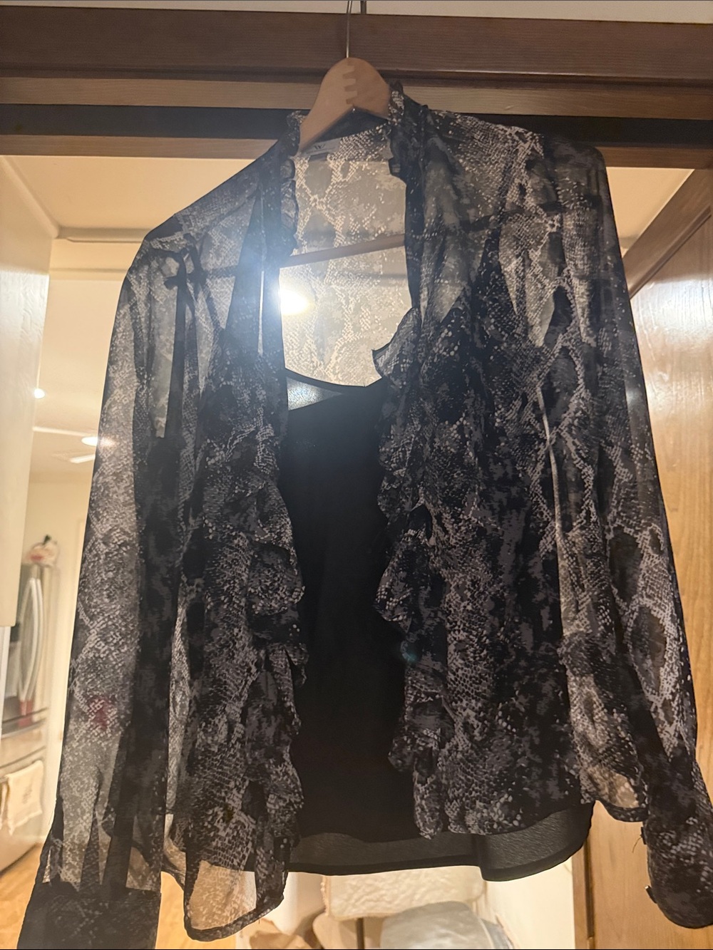 Worthington Snakeskin Python Print Sheer Tie-Neck Blouse & Cami Set - Medium